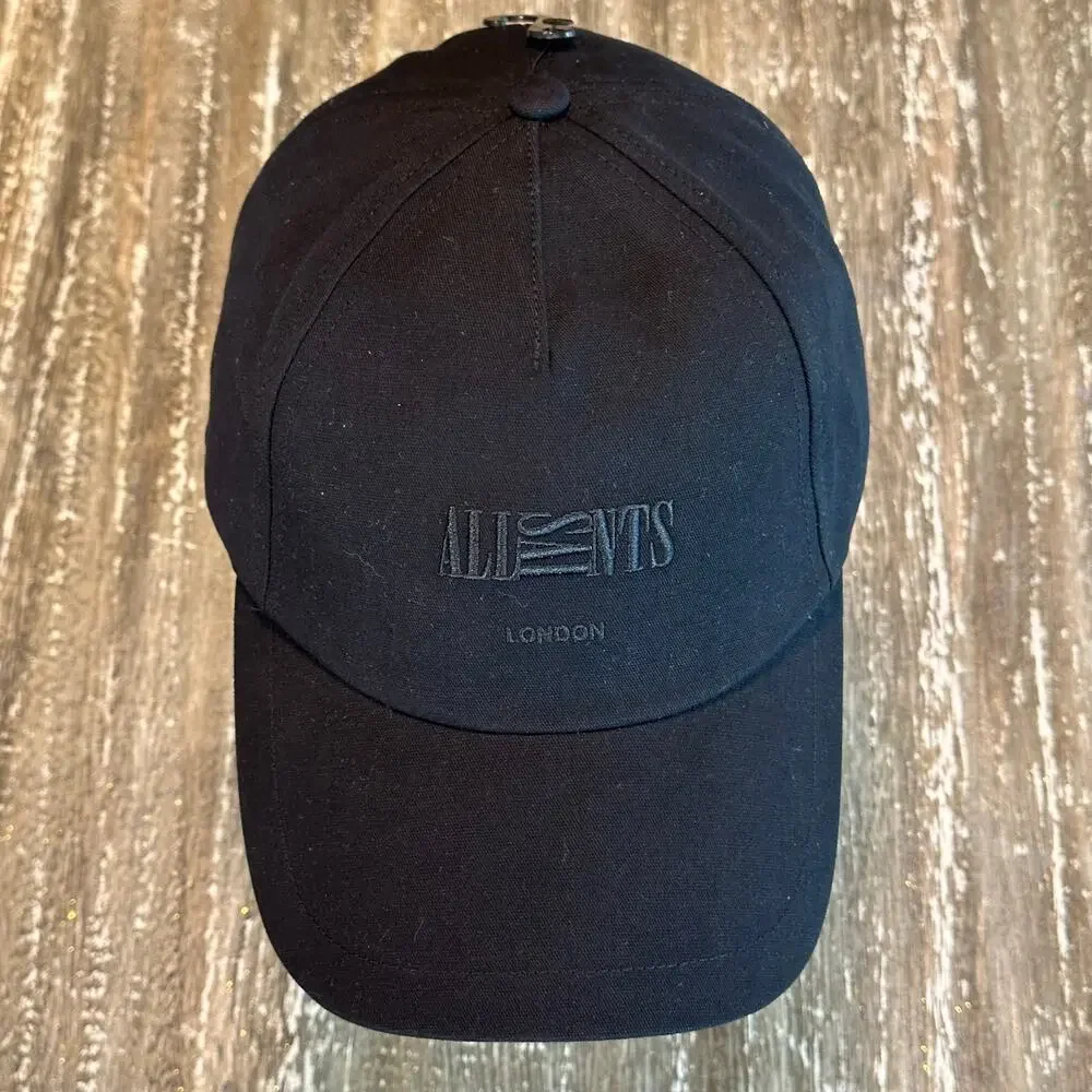 ALLSAINTS NWT Burman Logo Baseball Cap Hat Black Adjustable Strapback Monocolor